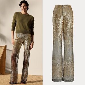 Ralph Lauren Collection Embellished Tulle Pants Metallic Sequin Sheer Gold 6 $5K